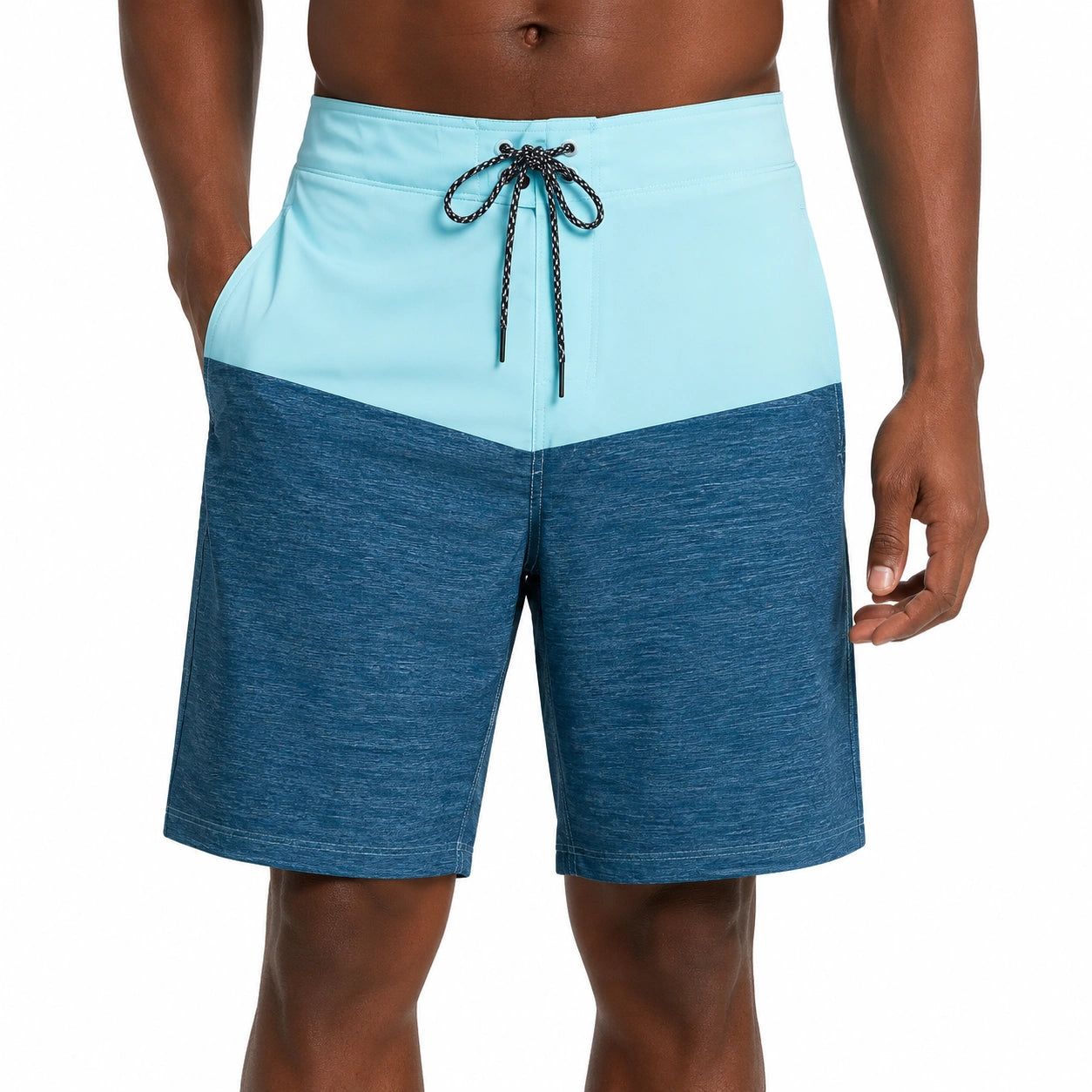 Herren Badeshorts Größe M aus Textilgewebe in Hellblau und Dunkelblau mit Kordelzug