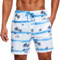 Badehose Herren Größe L Weiß Hellblau mit Palmenmuster und Kordelzug