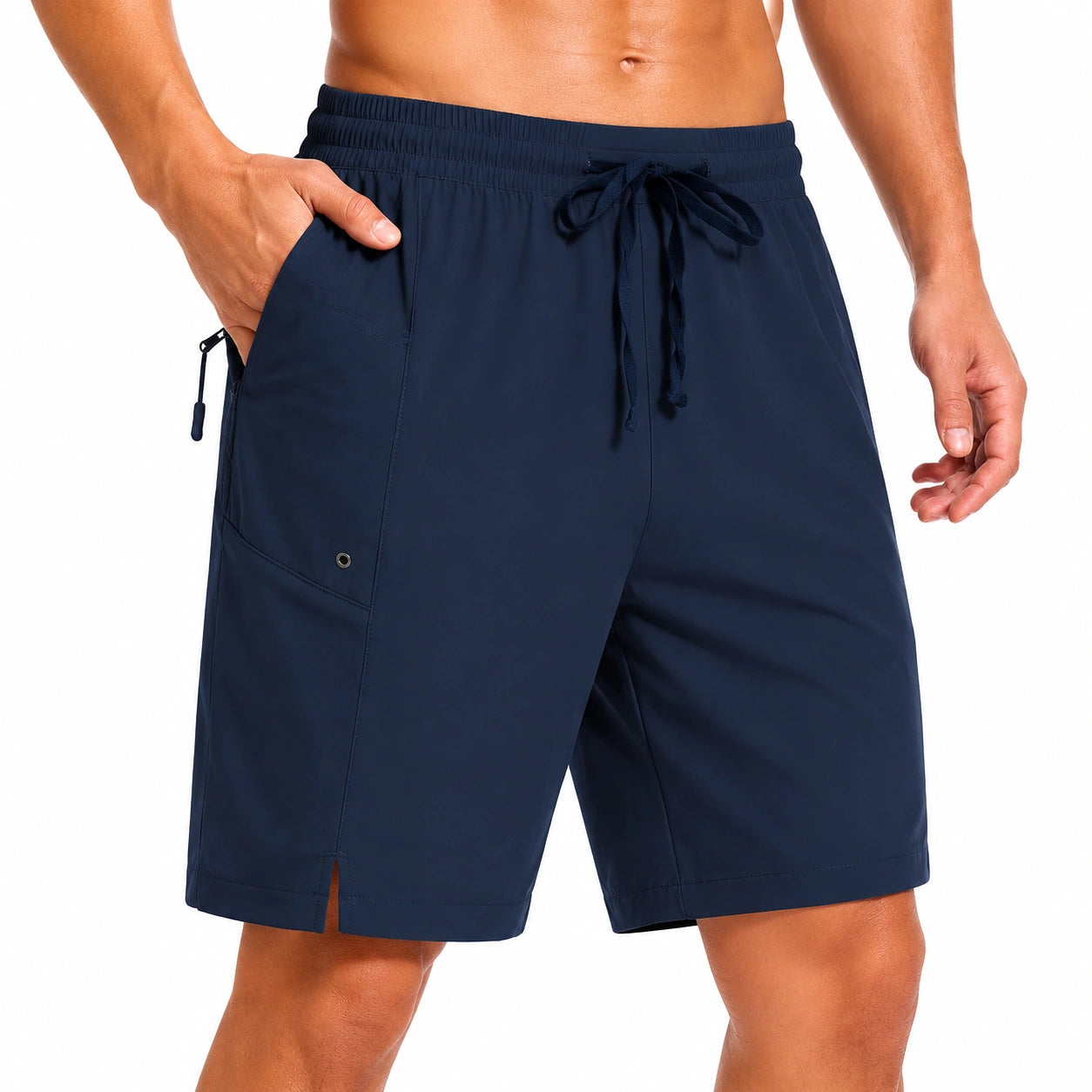 Herren Badeshorts L aus Synthetikgewebe Navyblau mit Taschen und Kordelzug