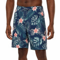 Herren Badeshorts M dunkelblau mit Blumenmuster und Kordelzug