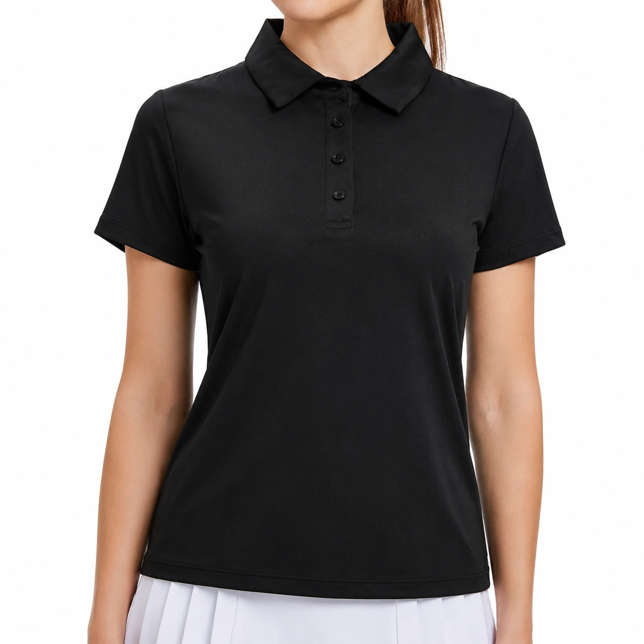 Damen Poloshirt Größe M Schwarz Synthetik Kurzarm mit Umlegekragen