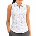 Damen Poloshirt Größe L Weiß ärmellos mit Farbspritzermuster und Reißverschluss