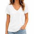 Damen T-Shirt Größe M Weiß mit V-Ausschnitt Kurzarm Freizeit