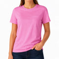 Damen T-Shirt L aus Textil in Pink mit Brusttasche und Rundhals