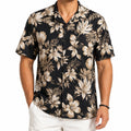 Herren Kurzarmhemd L aus Stoff in Schwarz Beige mit Blumenmuster im Freizeitstil