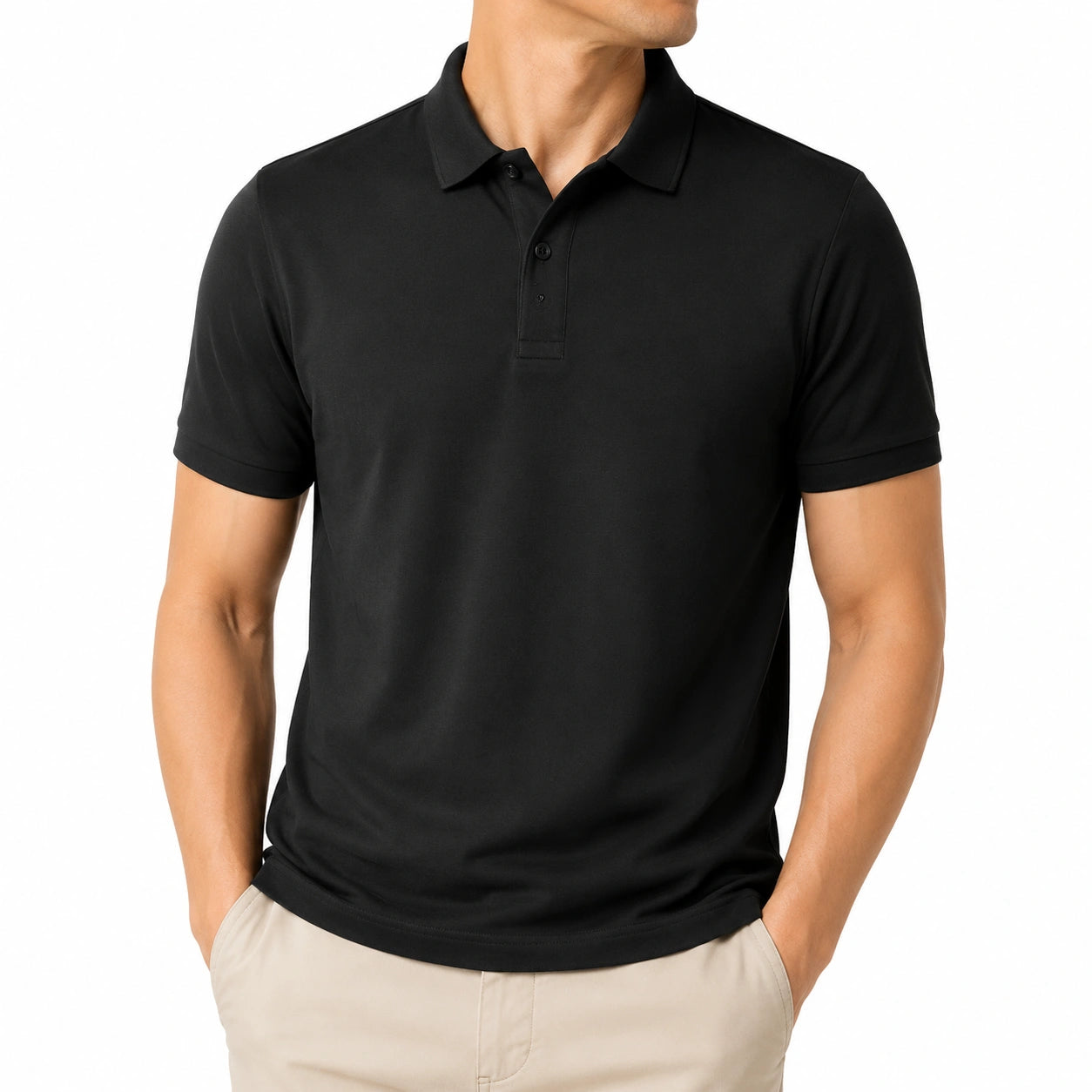 Herren Poloshirt M Schwarz aus Textil mit Kurzarm und Knopfleiste