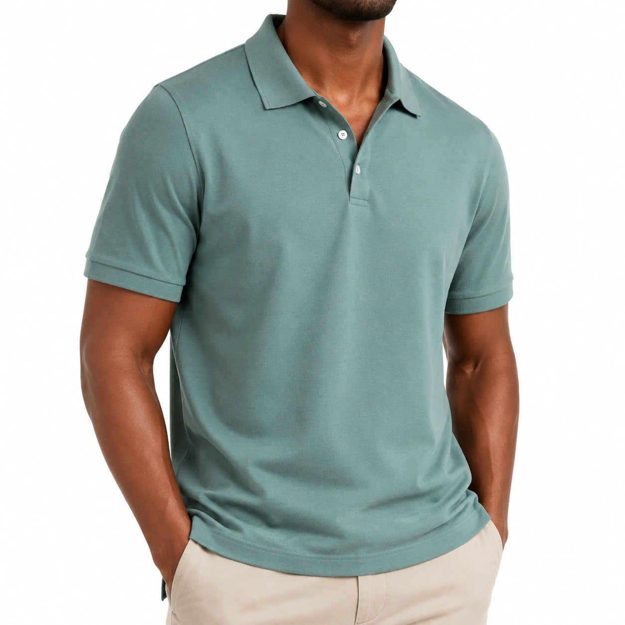 Herren Poloshirt L aus Baumwolle in Salbeigrün mit Kurzarm