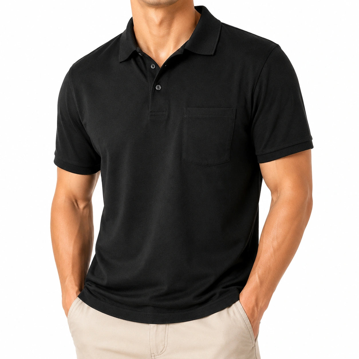 Herren Polohemd Größe M schwarzes Textil Kurzarm mit Brusttasche