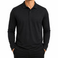Herren Langarm-Poloshirt XL aus Synthetik Schwarz mit Klassischem Kragen