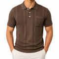 Herren Strick-Poloshirt XL Braun mit Strukturmuster und Brusttasche