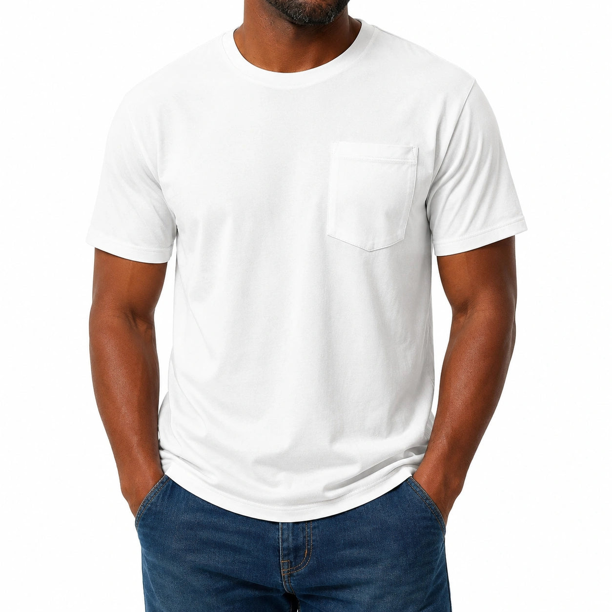 Herren T-Shirt Größe L aus Baumwolle Weiß mit Brusttasche