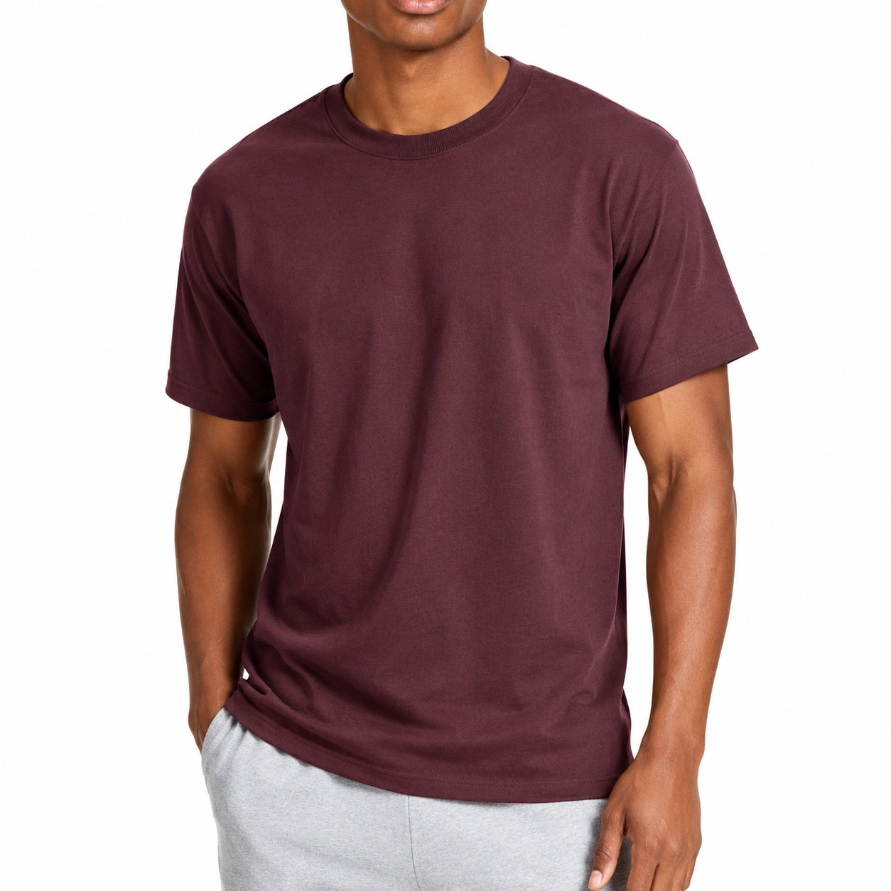 Herren T-Shirt L Bordeaux kurzarm mit Rundhalsausschnitt