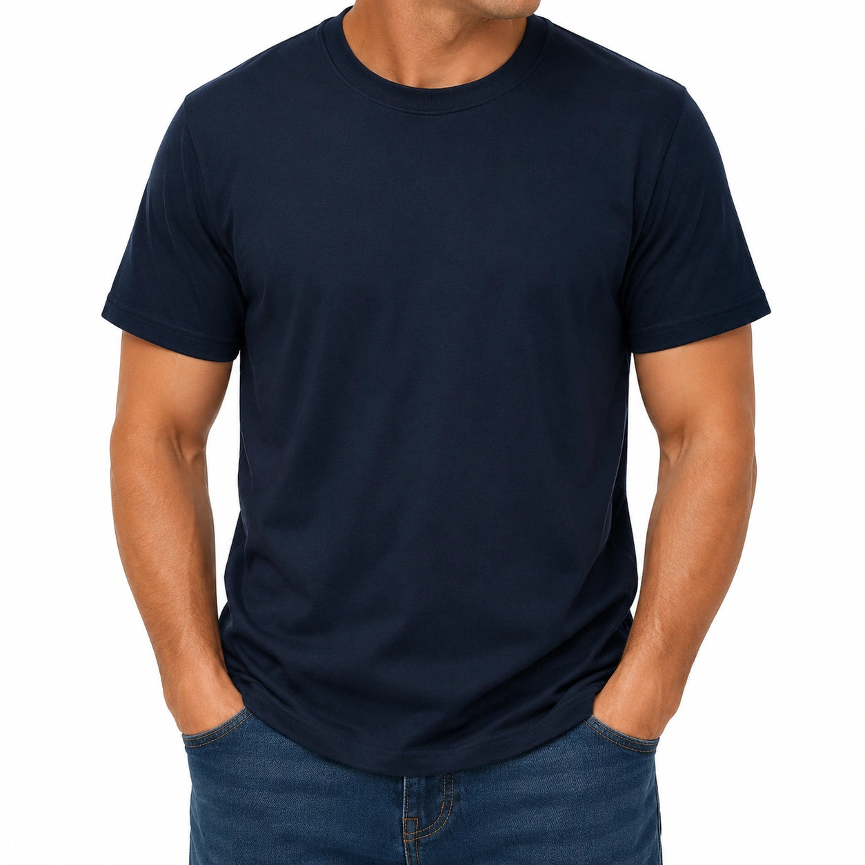 Herren T-Shirt L Dunkelblau einfarbig kurzarm Rundhals Freizeit