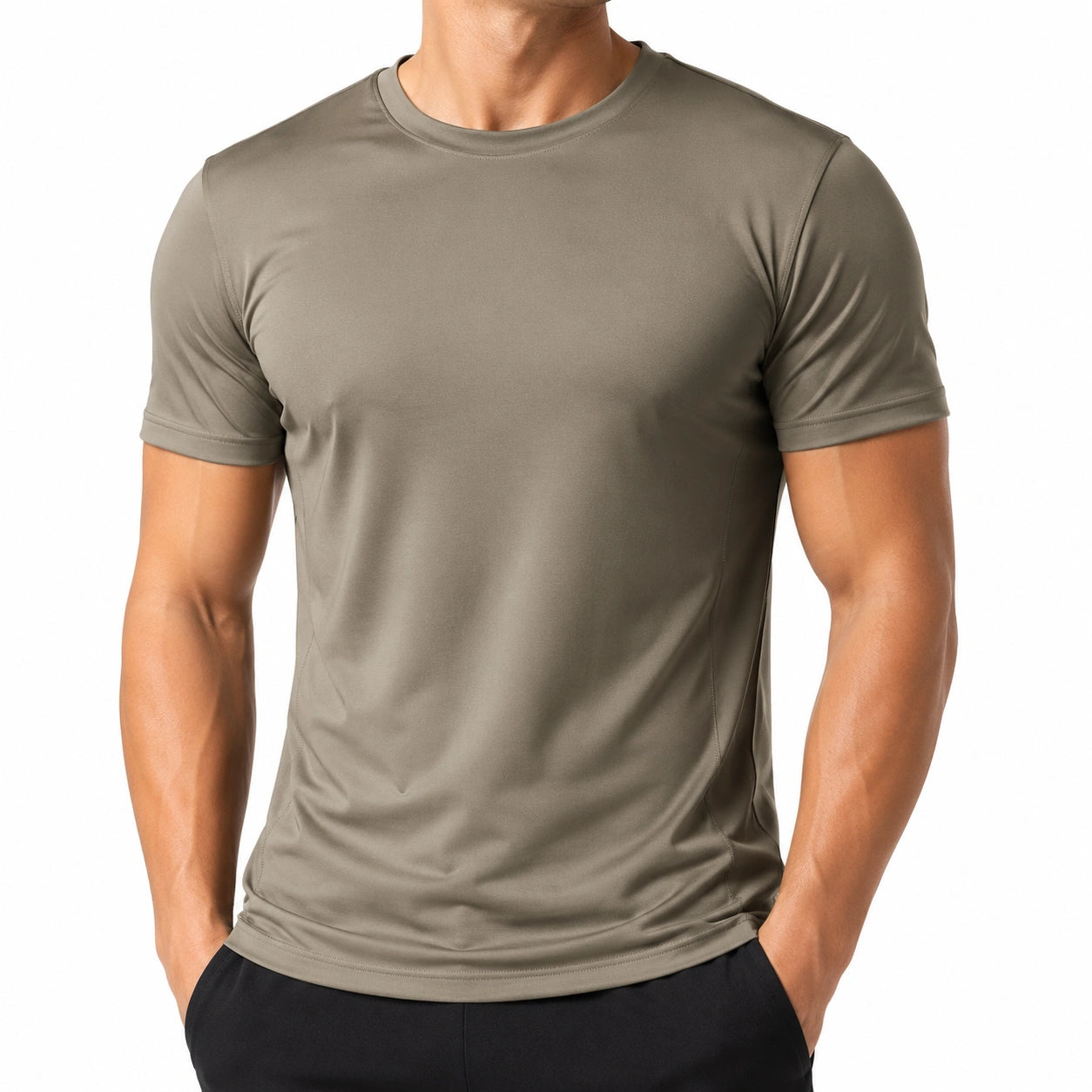 Herren Funktions T-Shirt XL aus Textilfaser in Khaki mit Rundhals Kurzarm
