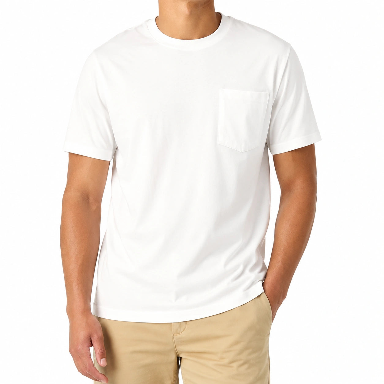 Herren T-Shirt XL Weiß mit Brusttasche und Rundhalsausschnitt