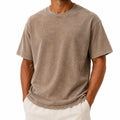 Herren T-Shirt M Taupe Kurzarm Rundhals Freizeit Vintage-Look