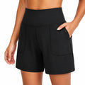 Damen Sportshorts Größe S aus elastischem Synthetikmaterial Schwarz mit hohem Bund und Taschen