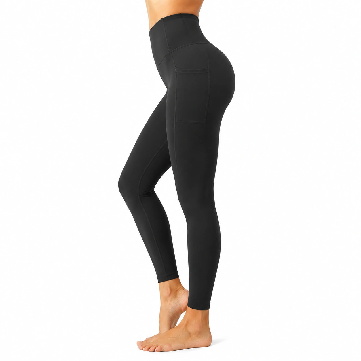 Damen Leggings Größe M Schwarz elastisch mit hohem Bund und Seitentasche