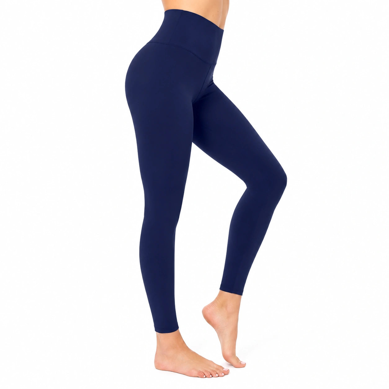 Damen Leggings M aus elastischem Synthetikgewebe in Dunkelblau mit hohem Bund für Fitness