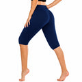 Damen Capri Leggings L aus elastischem Textilgewebe in Dunkelblau für Sport und Freizeit