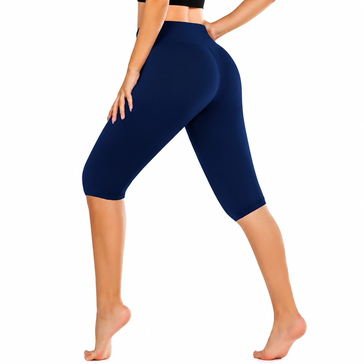 Damen Capri Leggings L aus elastischem Textilgewebe in Dunkelblau für Sport und Freizeit